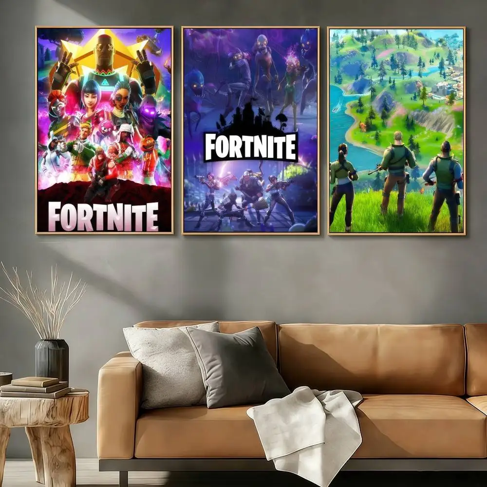 F-FORTNITES-ES Online-Spiel Poster Aufkleber Kunstdruck Retro Vintage Wanddekoration HD Wohnzimmer Büro Geschenk Anlass