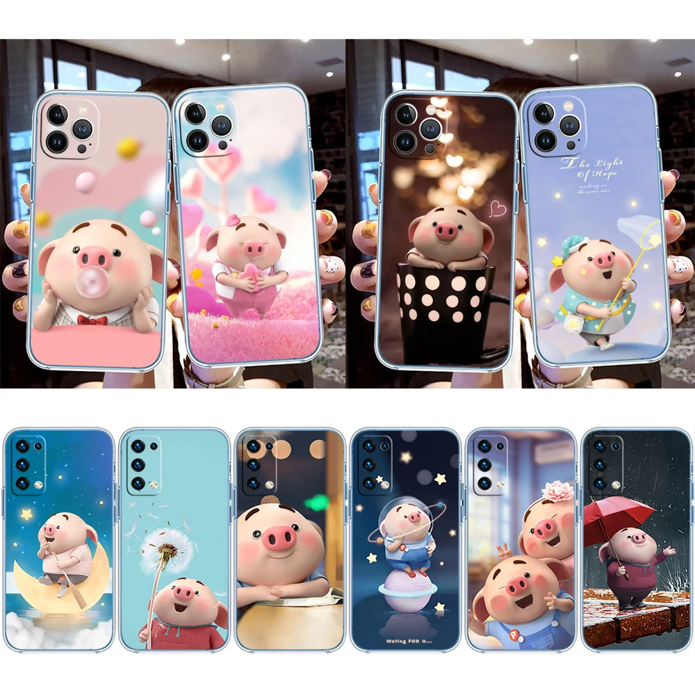 Little Pig Cartoon Transparent Phone Case for Motorola G40 G04 G05 One Ace Action  Fusion Plus Hyper Macro Vision Zoom view 2