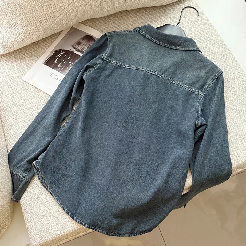 Denim Jacket For Women Vintage Single Breasted Lapel Long Sleeve Jackets Fashion Female High Street Outerwear Denim Coats