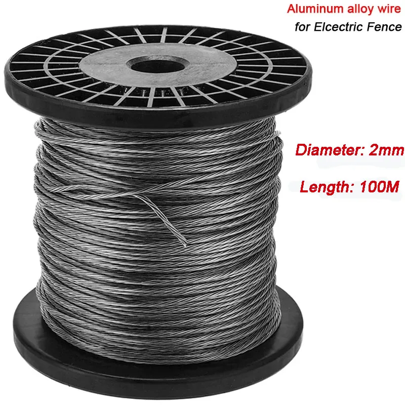 100M Φ2MM Electric Fence Low Resistance Aluminum Alloy Wire for Farm Animals Dog Pig Pourltry Garden Multi-strands Fencing Wires