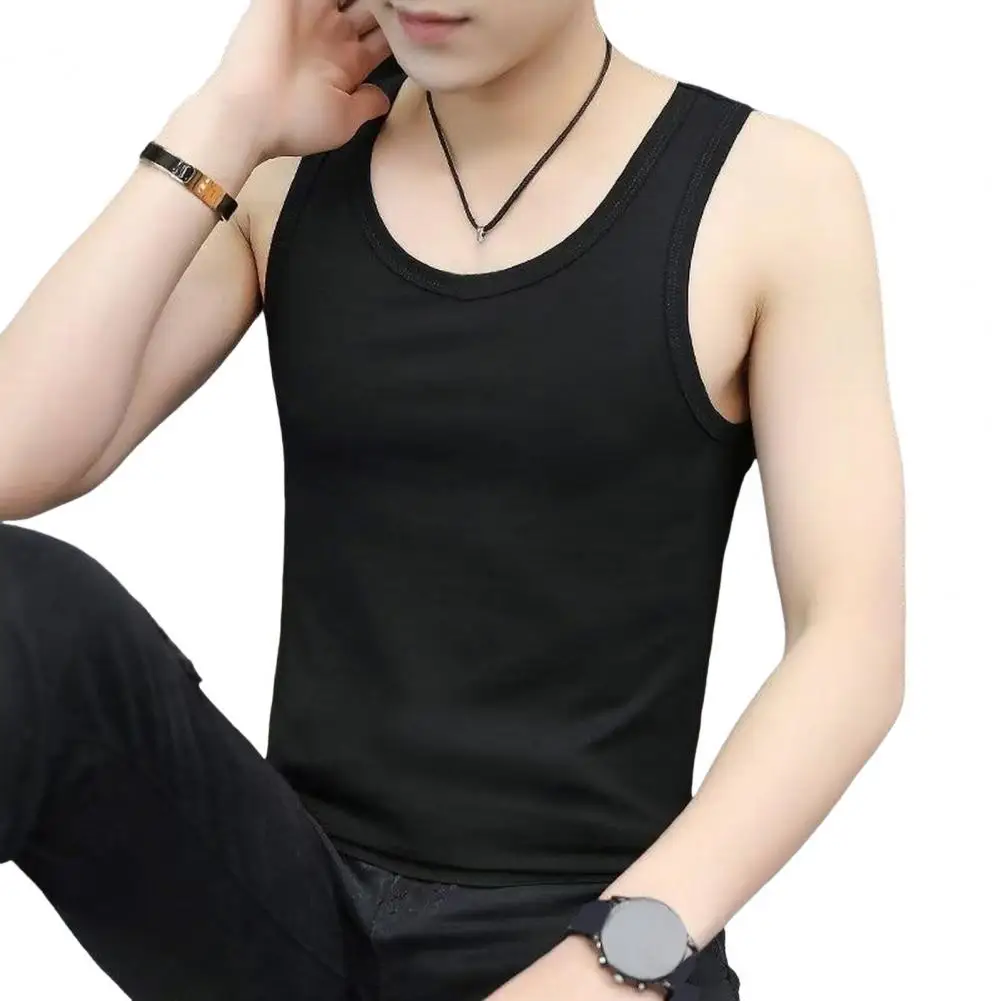 Men Solid Color Tank Top Slim Fit Vest Slim Fit Men's O-neck Tank Tops Stretchy Sports Vest for Summer Fitness Running