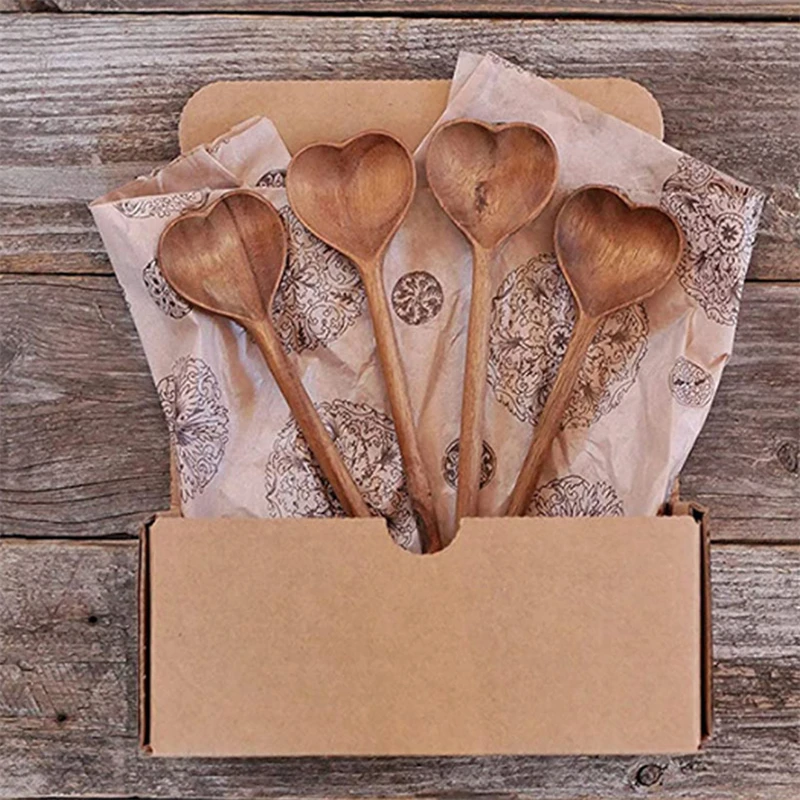 Cucchiaio di legno grande arrotondato a forma di cuore cucchiaio di condimento per spezie da cucina cucchiaino di zucchero da caffè stoviglie per la casa