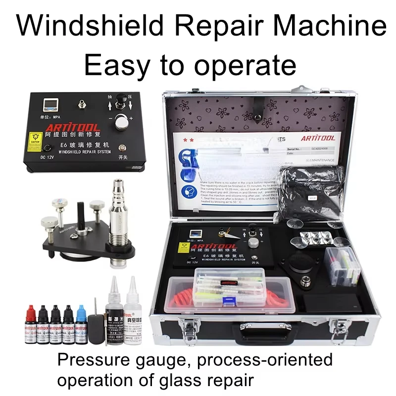 

All-Curve Windshield Repair Kit E6 4-Point Bohrer Bracket, Digital Pressure Gauge