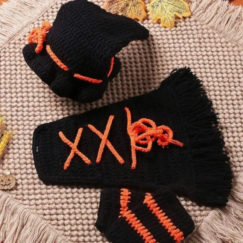 U13F زي الساحرة لحديثي الولادة للاحتفال بالهالوين حياكة الطفل صور الدعائم الزي لجمع الأسرة بدلة التصوير