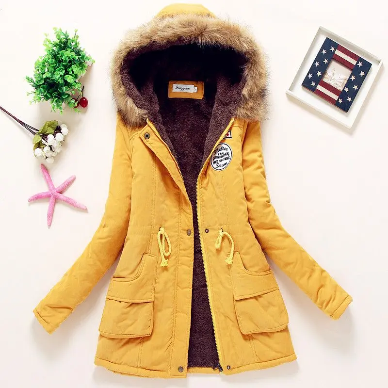 Spring Military Coats Women Elegant Slim Drawstring Parka Clothing Extra Size Cotton Padded Hoody ParkaJacket Snow Outwear