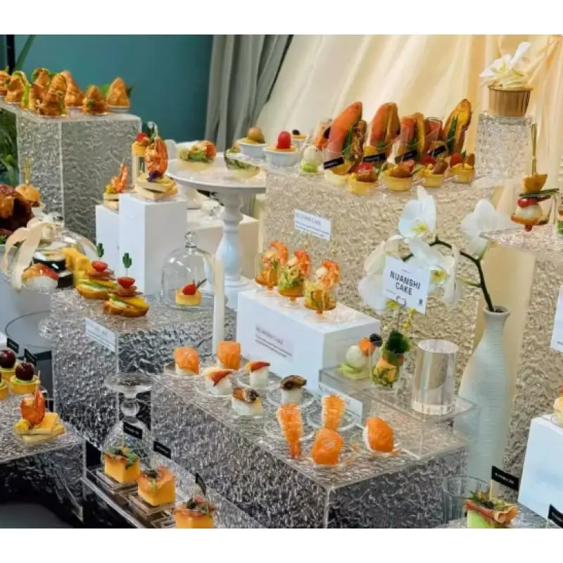 7Pcs Luxury Acrylic Dessert Stand for Wedding Banquet Dim Sum Cold Buffet Clear Display Holder Party Decoration Tableware