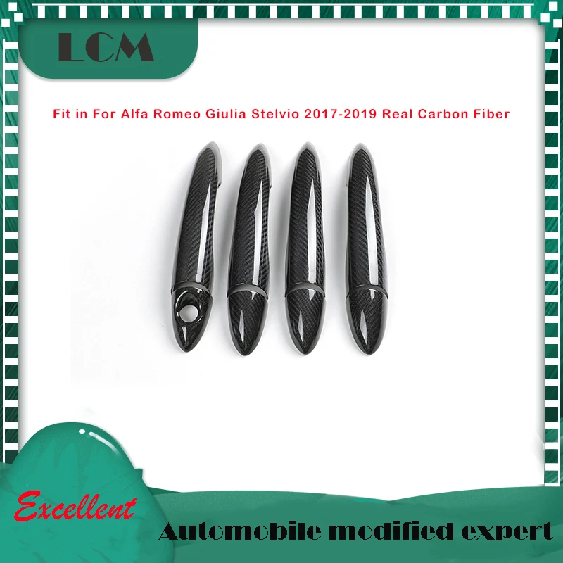 

2017-2019 Add On Style For Alfa Romeo Giulia Stelvio (Not QV) Gloss Black Carbon Fiber Door Handle Cover 8 Pcs With One Keyhole