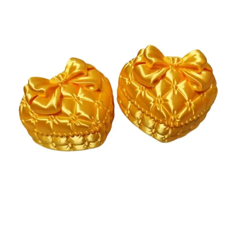 1 Stück Mini-Schmuckbox in Herzform aus Seide mit Schleife, tragbarer Aufbewahrungskoffer für Schmuck auf Reisen und Geschäftsreisen. – Detail 3