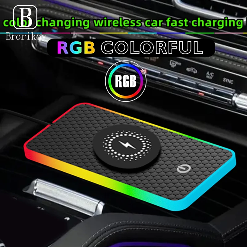 

Магнитная беспроводная зарядная панель для автомобиля с RGB-подсветкой, нескользящая, для быстрой зарядки iPhone 17, 16, 15, 14, 13, Samsung, Xiaomi, AirPods