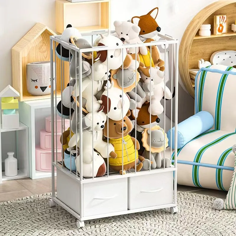 lazychild-cross-border-plush-toy-storage-rack-movable-storage-basket-metal-large-capacity-animal-doll-storage-rack