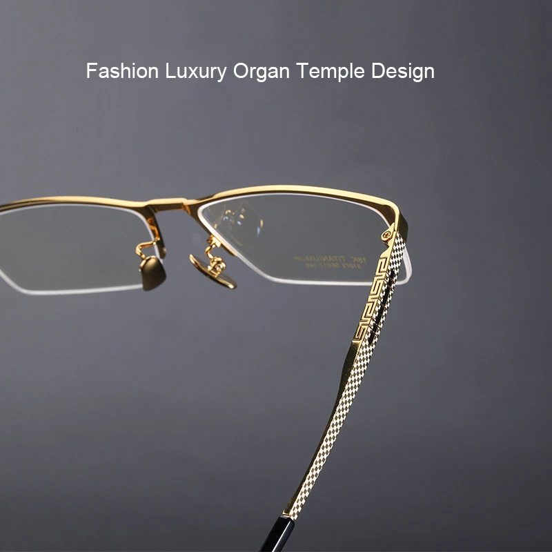 Fashion Business Square Titanium Half Glasses Frame Myopia Eyeglasses Men Prescription Progressive Lense Eyeware Oculos 91073