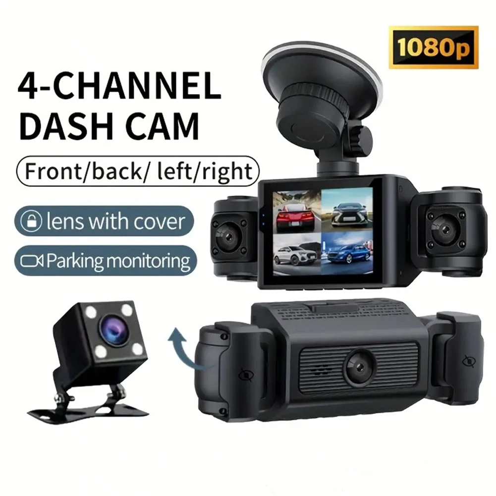 

4 Channel 1080P Car Dash Camera Front and Rear Inside Driving Video Recorder Night Vision Car Camera for Cars