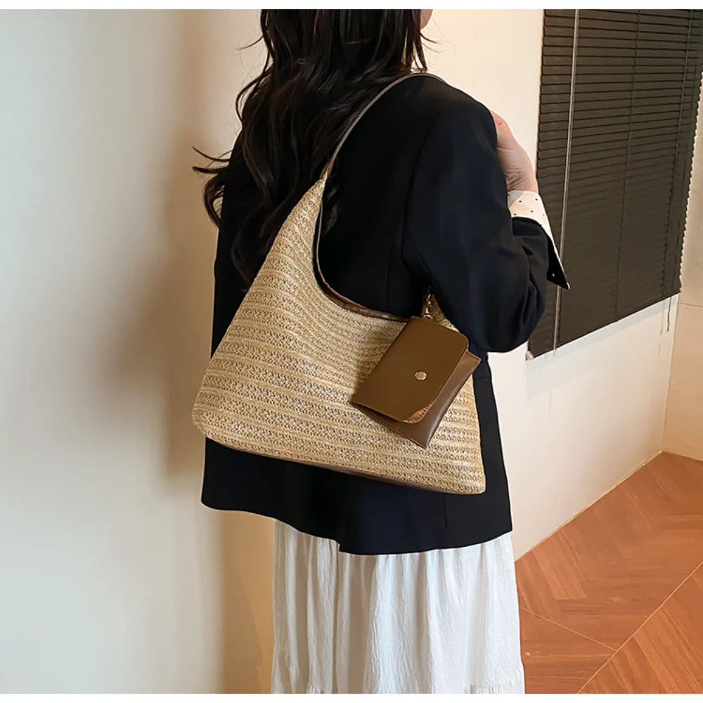

Women'S Shoulder Bag Comfortable Large Capacity Bag Straw Tote Bag Spacious For Work Commuting Student Classroom Weekend Getaway