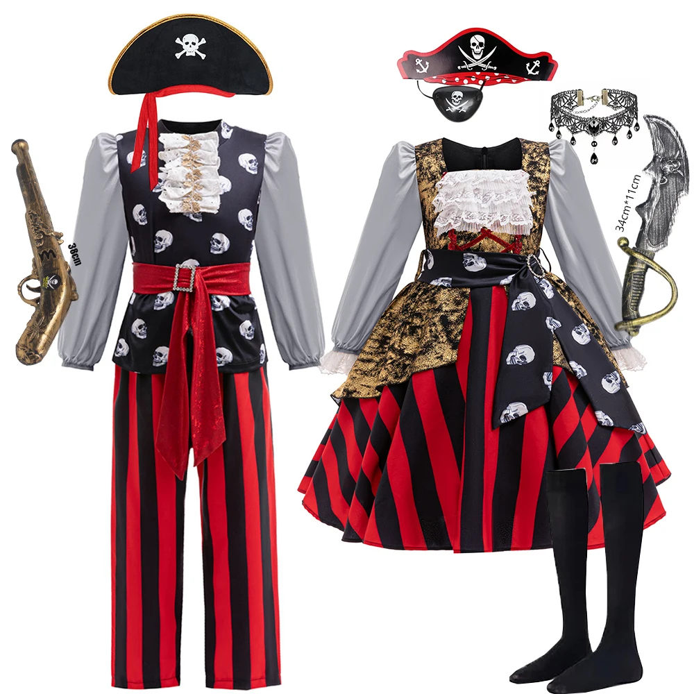 

Halloween Pirate Costume for Kids Boys and Girls Cosplay Fancy Carnival Party Dress Up Outfits Clothing Toddler Performance Dres