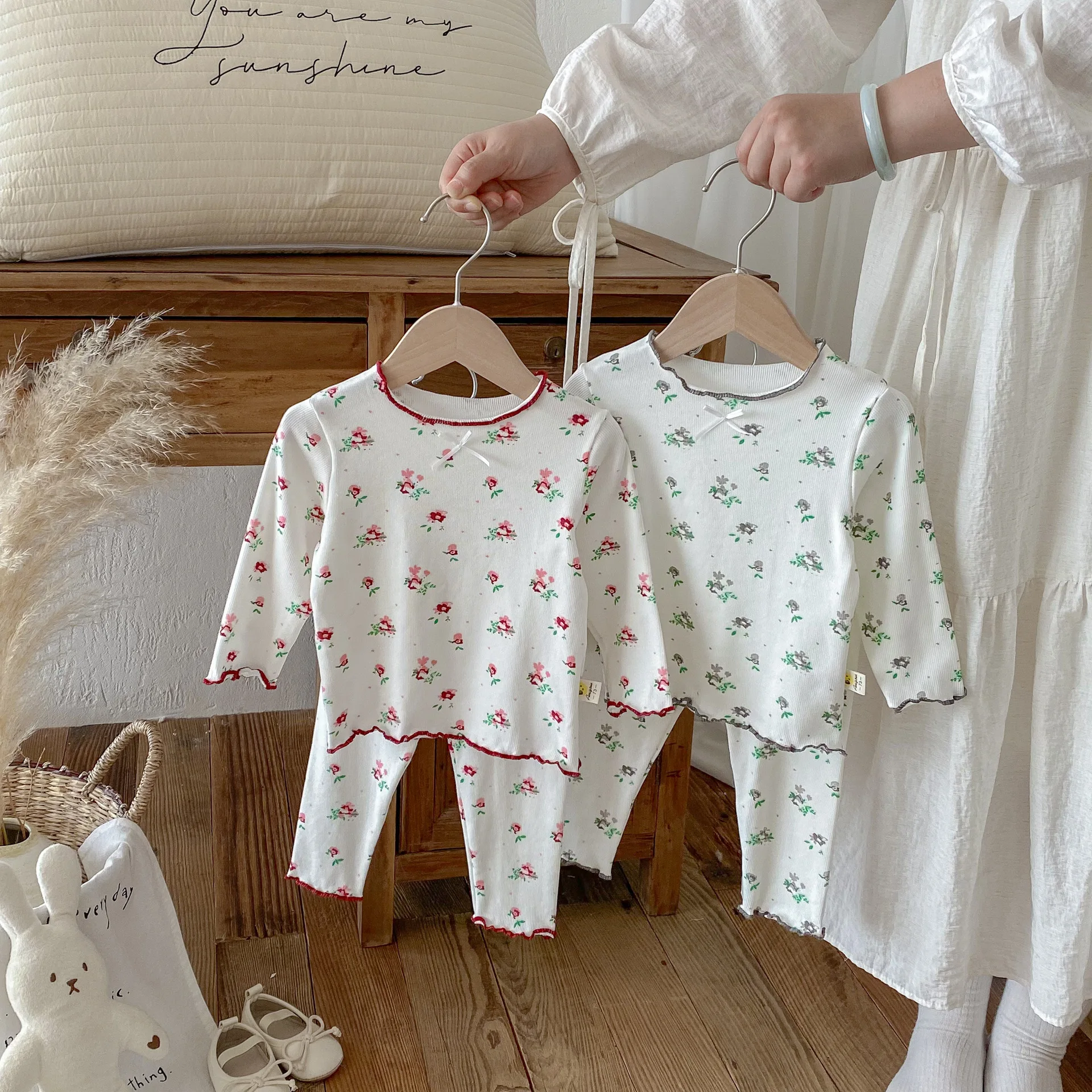 

New Autumn Baby Pajama Set 3M-3T Long Sleeved Cotton Printed T-shirt+Pants Girls Household Clothes Toddler Thin Loungewear 2PC