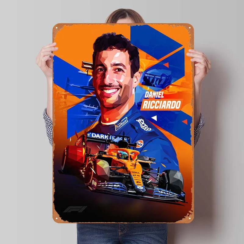 Daniel Ricciardo Low Poly Man Cave F1 Tin Sign Metal Wall Art Mural Retro Metal Signs for Pub Club Garage Wall Decoration Decor