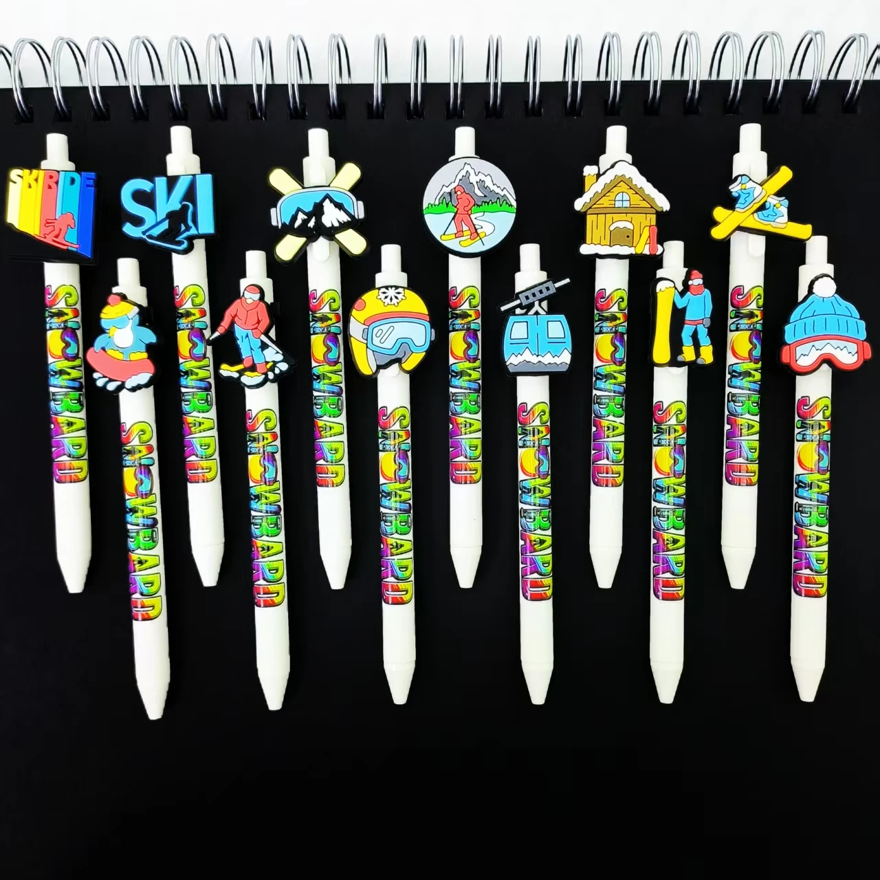 

8/16pcs white pen holder series ballpoint pen creative skiing theme press ballpoint pen office learning writing pen