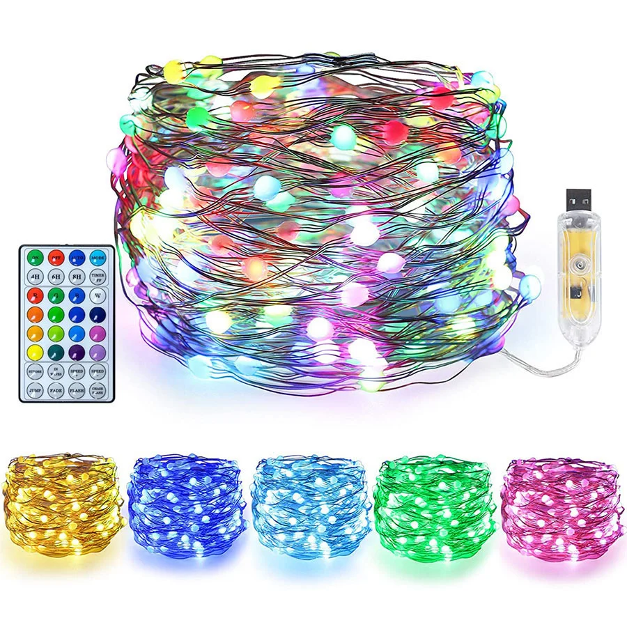 LED String Light RGB 16 Colors Changing Remote Control 10/20M Christmas New Year Wedding Outdoor Decorative Fairy Garland Lights