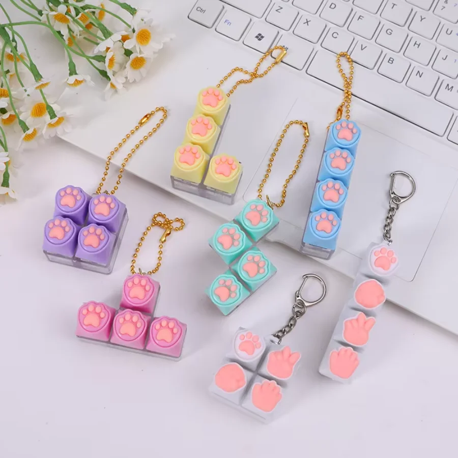 Cat Paw Keychain Stress Relief Toy Silicone on the Keyboard for Keyboard Lovers Portable Fidget Keyring Gifts Cat Paw Styles