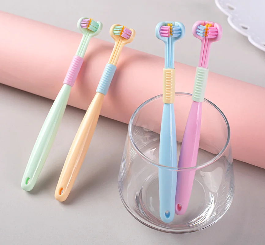 3D Stereo Three-Sided Toothbrush for Children\'s Tongue Scraper Deep Cleaning Ultra Fine Soft Hair Portable Travel Oral Care Tool