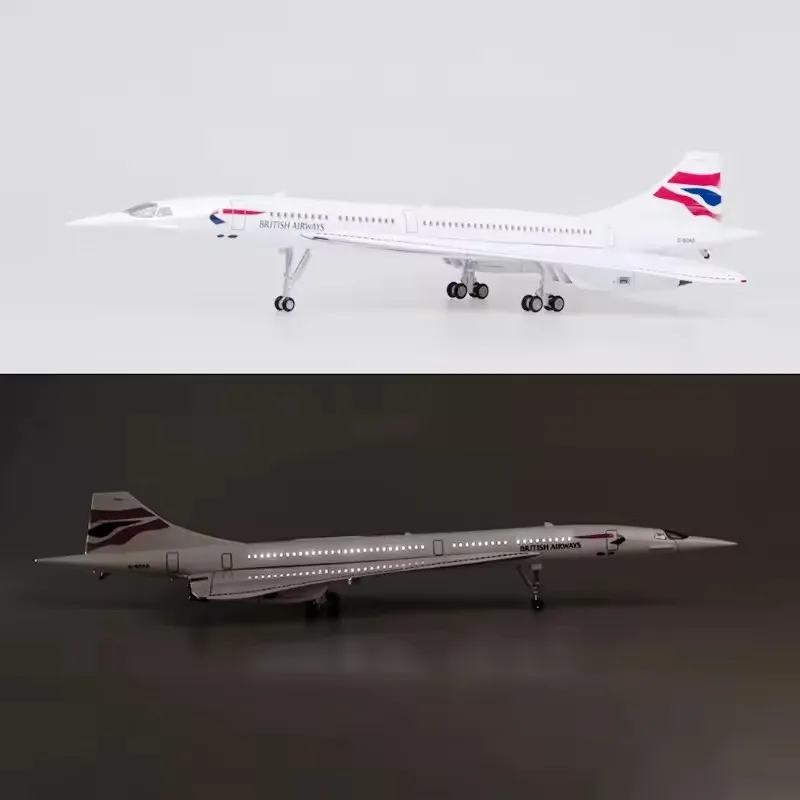 New 1:125 Scale Diecast British Airways Concorde Resin Airplane Airbus With Light Toy Plane Collection Display Decoration Fans