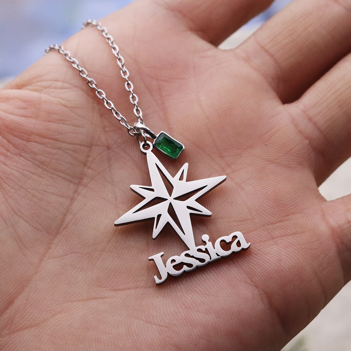 

Chandler Custom Name Stainless Steel North Star Pendant Necklace For Men Travel Compass Hiphop Link Chain Jewelry