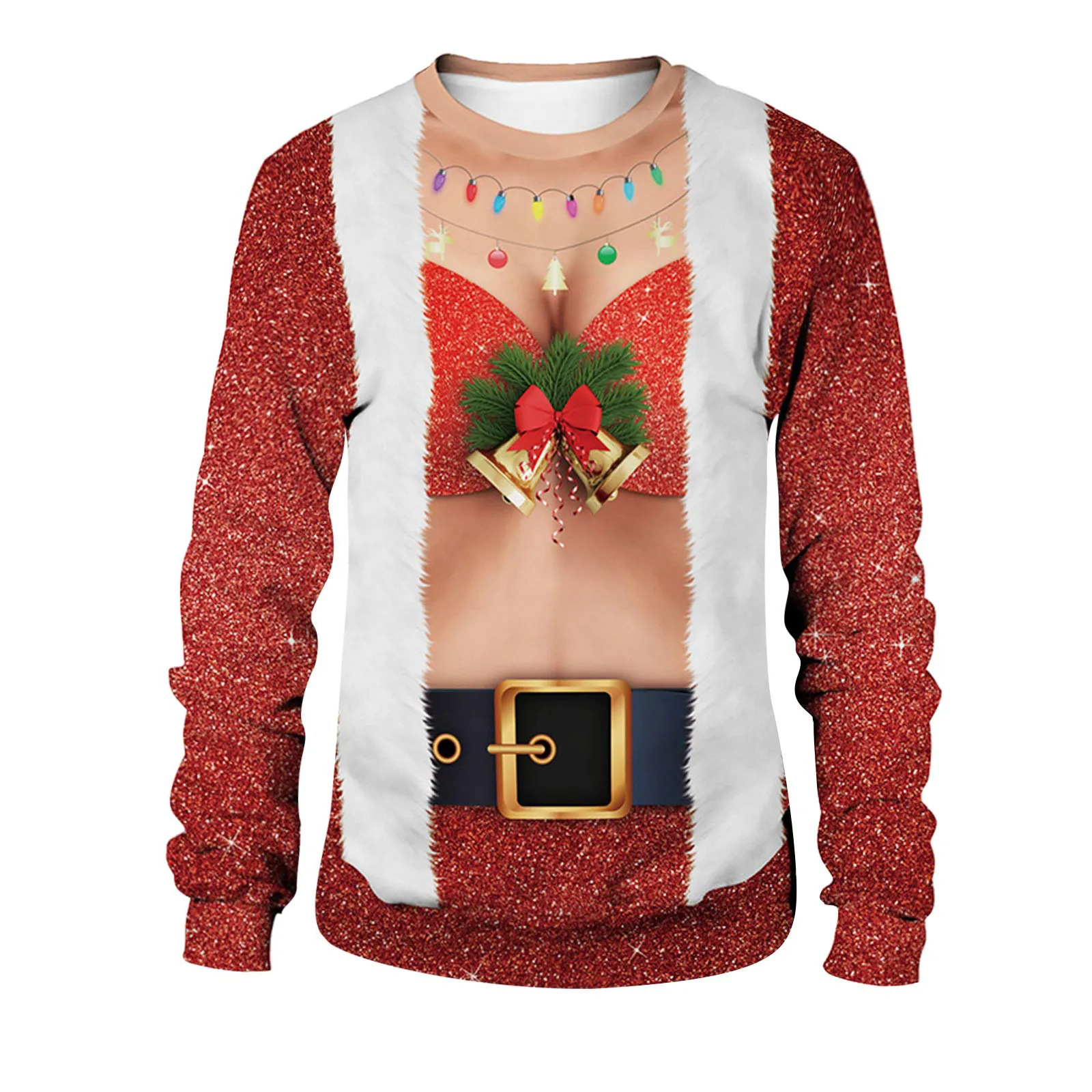 Funny Muscle Chest Hair Print Ugly Christmas Pullover Sweater 2024 Funny 3D Pattern Long Sleeve O-Neck Sweatshirt With Pockets