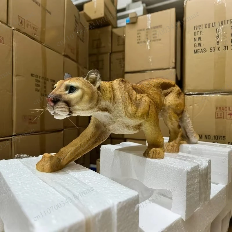 Simulated Cougar Animal Figurine Resin Sculpture Creative Animal Model Desktop Ornaments for Living Room Office Home Decor