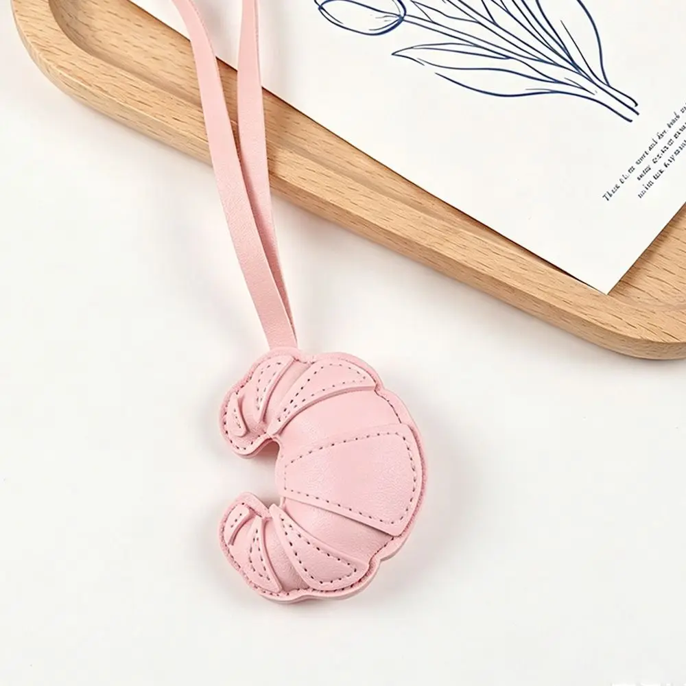 Cute Hanger Pu Leather Croissant Pendant Ox Horn Bread Shaped Bag Charm Fashion Colorful Pu Keychain Car Keyring