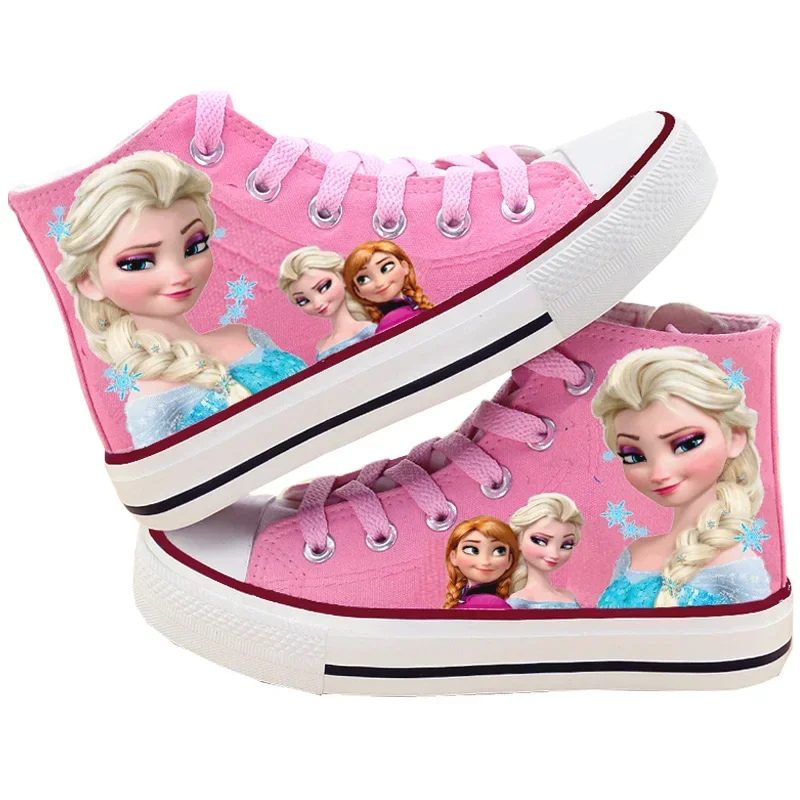 Disney children\'s canvas shoes girls high top sneakers boys new autumn and winter casual shoes elsa princess shoes Non-slip