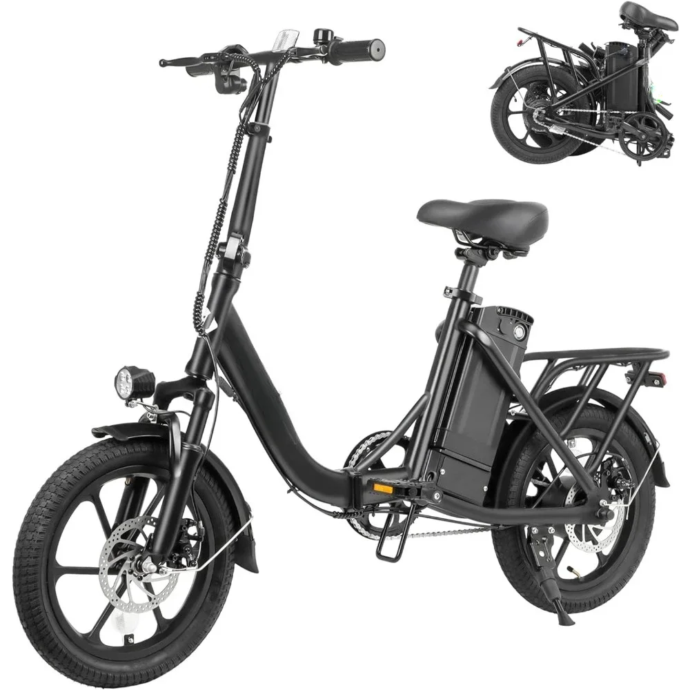 

16" Folding Electric Bike, 25 Miles (Pedal-Assist), Front Suspension & Adjustable Seat, Commuter Electric Bicycle for Adults