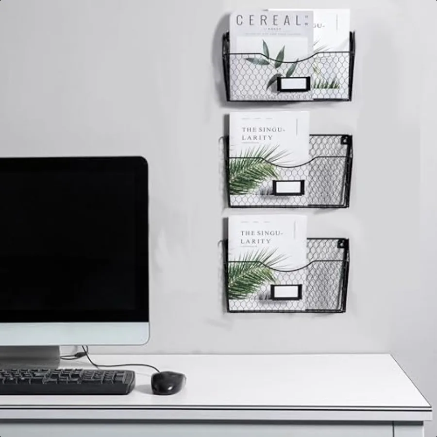 Стойка для журналов NA Mesh, 3-х карманов, настенное крепление, подвесной держатель для файлов, органайзер со слотом для бирки, металлическая куриная проволока, сортировщик почты, сортировщик документов