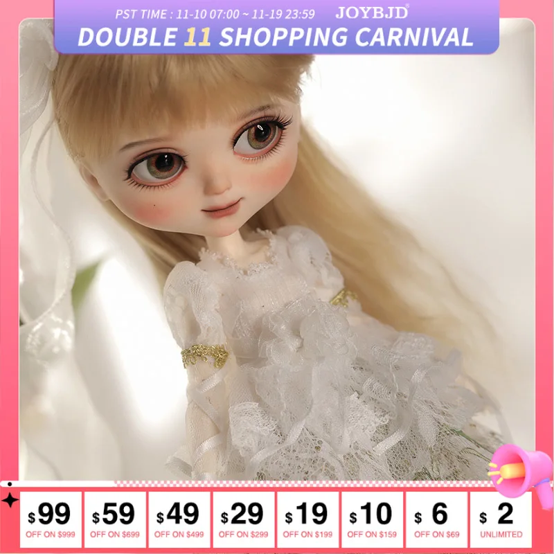 

JOYBJD Flan BJD Doll 1/6 LDS Lusy Female body Blondes with big eyes Wear Handmade Silk Flower headdress Resin Ball Jointed Dolls