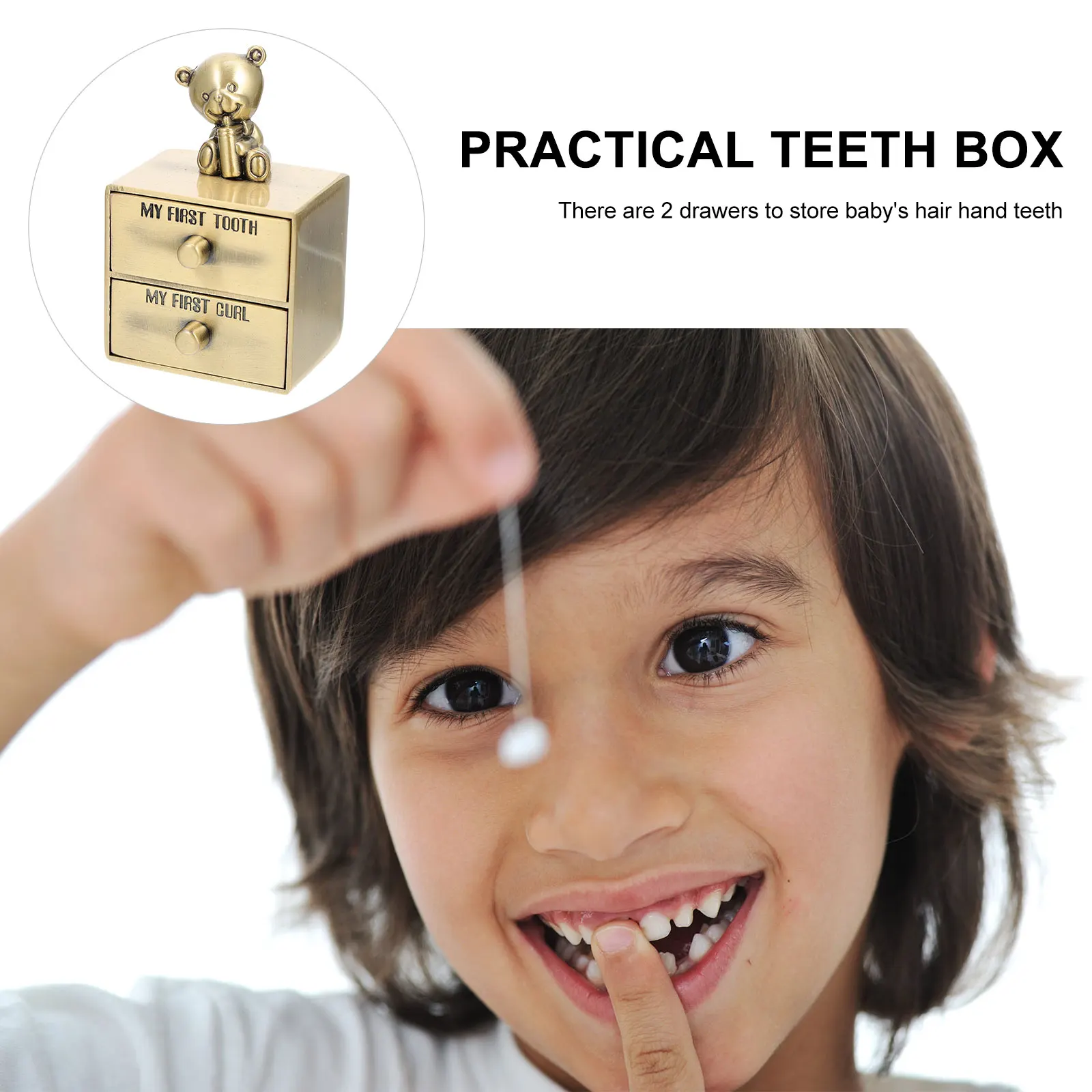 

1pc Keepsake Infant Deciduous Tooth Storage Fetal Hair Organizer With Bear Decoration Portable Lightweight Teeth Memory