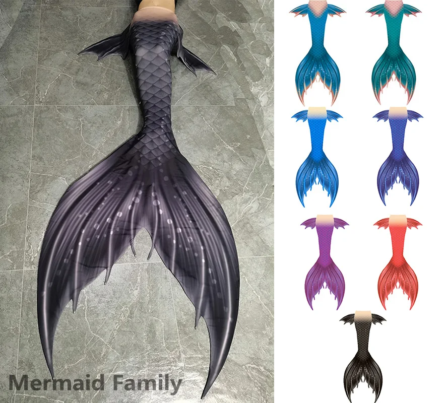 

Professional Black Mermaid Large Fish Skin Tail Instructor Training Aquarium Performance Mermaid Skin Matched with Large Fin