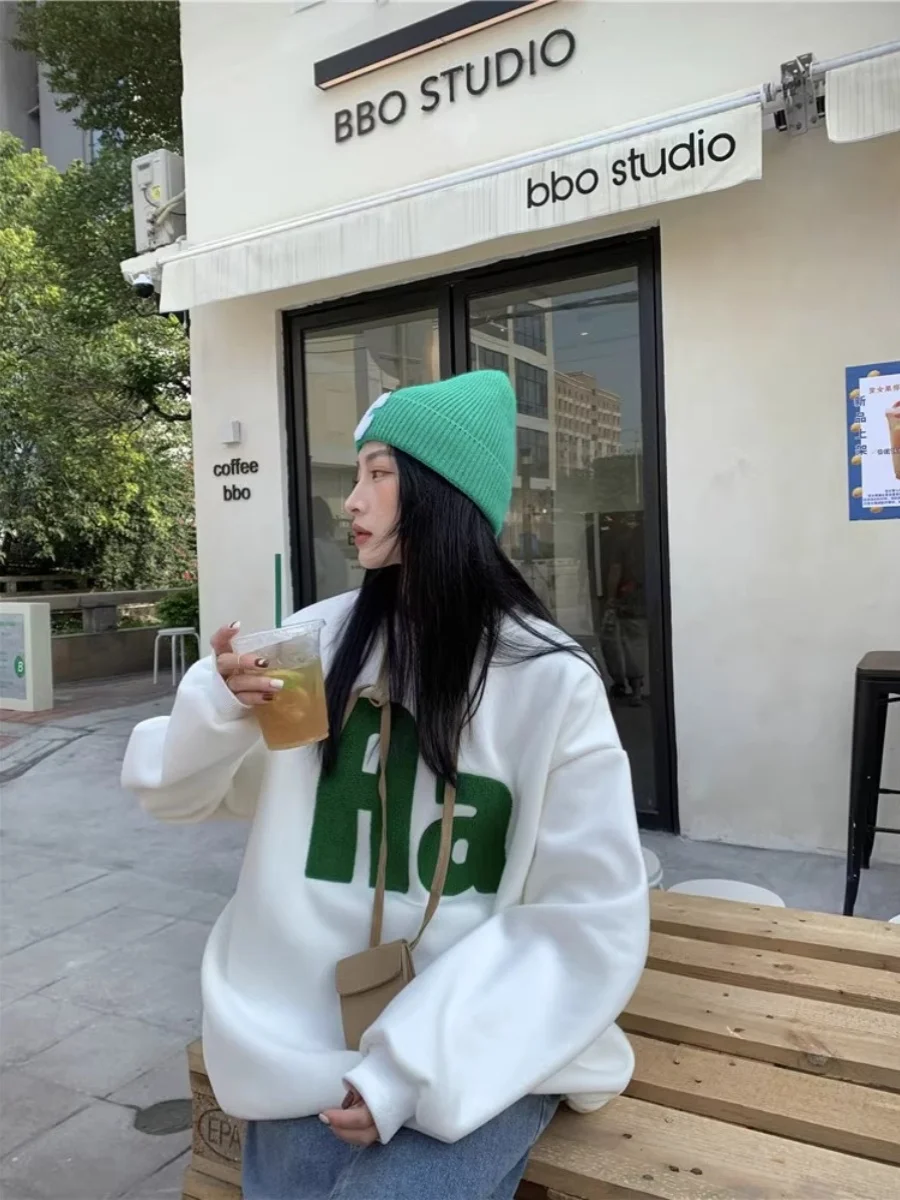 Plus maat 300 Pou oversized sweatshirt met voering voor dames in roze Koreaanse Sle Lazy Hong Kong Sle chique comfortabele top