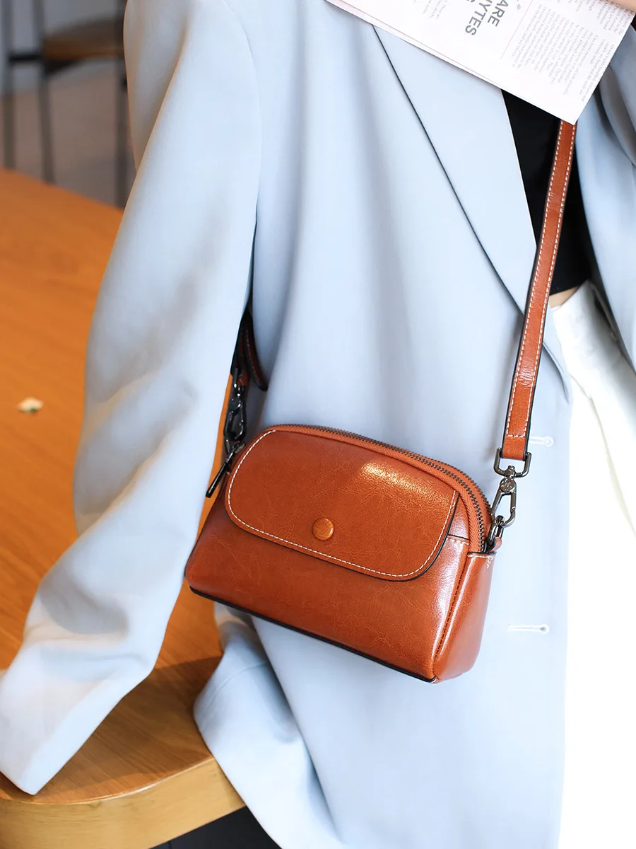 YANATARI Mini Small Genuine Leather Vintage Bag Crossbody Bag Luxury Mobile Phone Shoulder Bag Women Mobile Bag for Women view 6