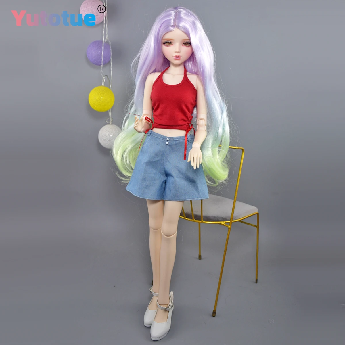 ตุ๊กตา YUTOTUE สูง 56 ซม. ตุ๊กตาผู้หญิง วิกผมไล่สี เสื้อกั๊ก กางเกงขาสั้น รองเท้า หมวก ชุดครบ 1/3 สเกล ตุ๊กตา BJD