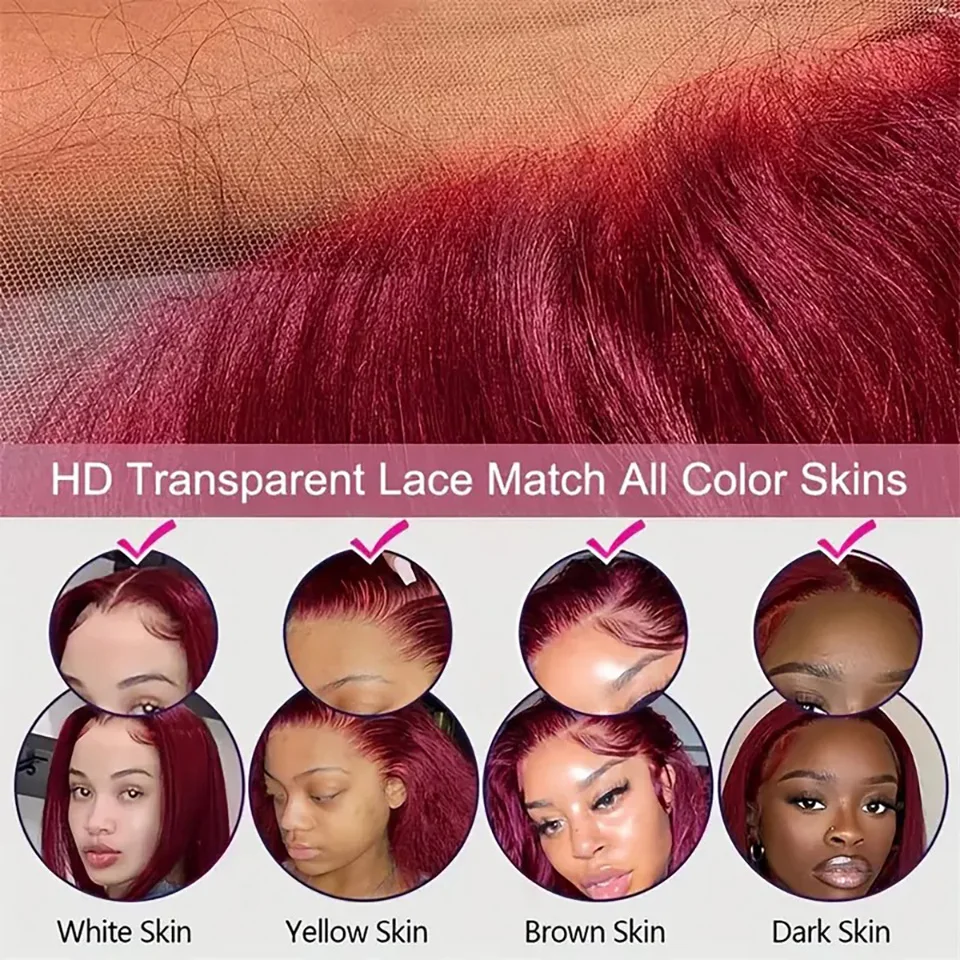 Straight Lace Bob Wigs 13x5x2 T Lace Front Bob Wigs Human Hair Burgundy Short Bob Wigs Human Hair 99j Colored Glueless Lace Wigs