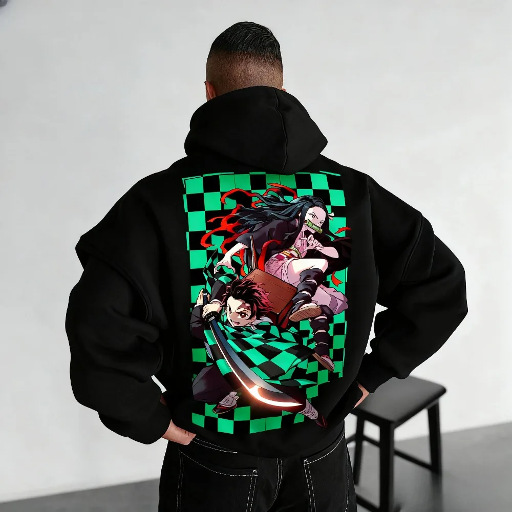 كيميتسو نو يابا شيطان القاتل هوديي تانجيرو كامادو الأسود أنيمي الجرافيك طباعة البلوز الرجال ملابس الشارع الشهير عادية 2025 موضة جديدة #3