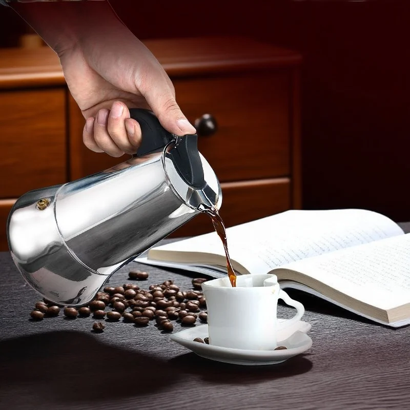 

Classic Stainless Steel304 600ml Bar Percolator Office Family Coffee Machine Cappuccino Octagonal Mocha Latte Pot Espresso Maker