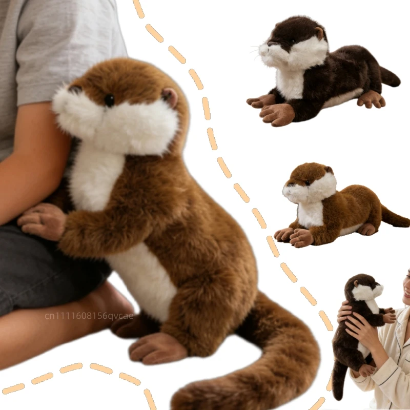 Peluche de nutria marrón de dibujos animados de 40 cm, linda nutria marina marrón de cola larga, juguete de peluche, decoración para el hogar, regalo para niños