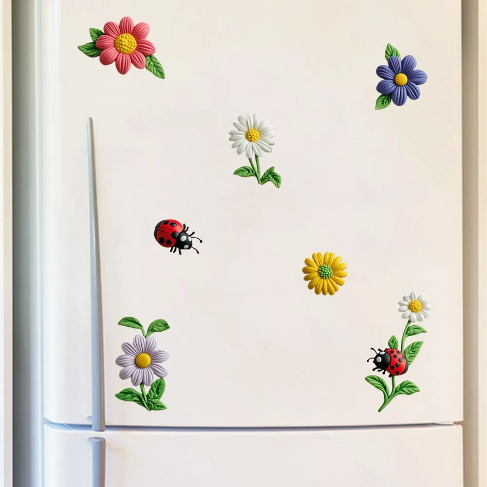 3D Flower Ladybug Refrigerator Magnet Cartoon Kitchen Office Decor Self Adhesive Removable Backing for Fridge Locker Whiteboard view 5