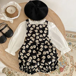 Instagram Spring/Summer New Infant and Child Embroidered Lace Cardigan Women's Baby Top+Printed Backband Pants 2-piece Set