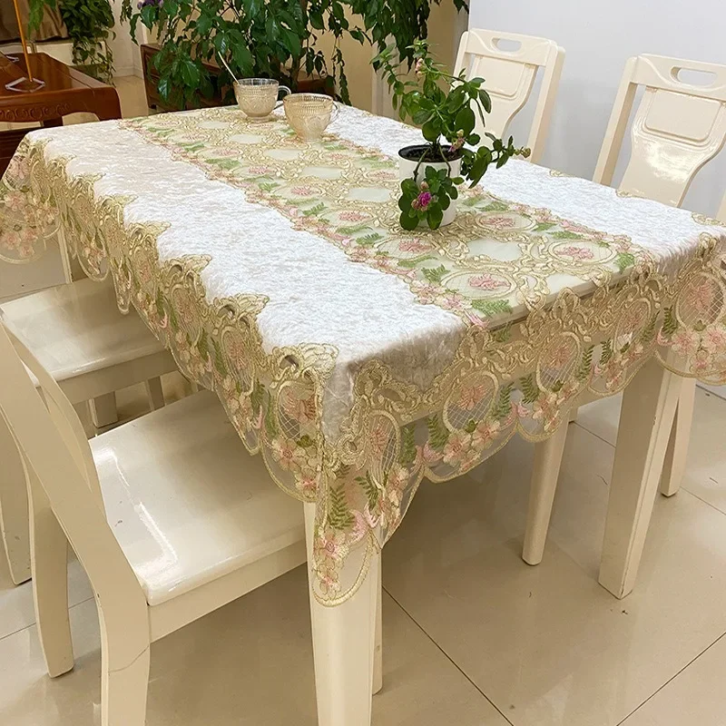 

Rectangle Table Cloth Gold Velvet Dressing Table Juppe Dining Table Cover TableCloth Embroidered Lace Dust Cover Home decoration