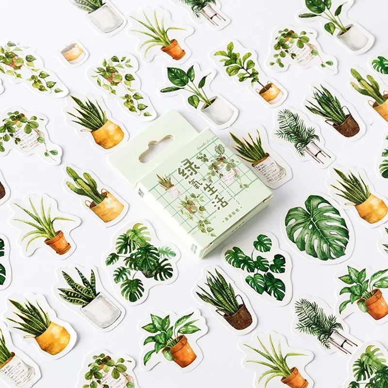 45PCs/Pack Green Potted Plant Washi Stickers Scrapbooking Decorative Stick Diary Stationery Album DIY Stickers Children Gift