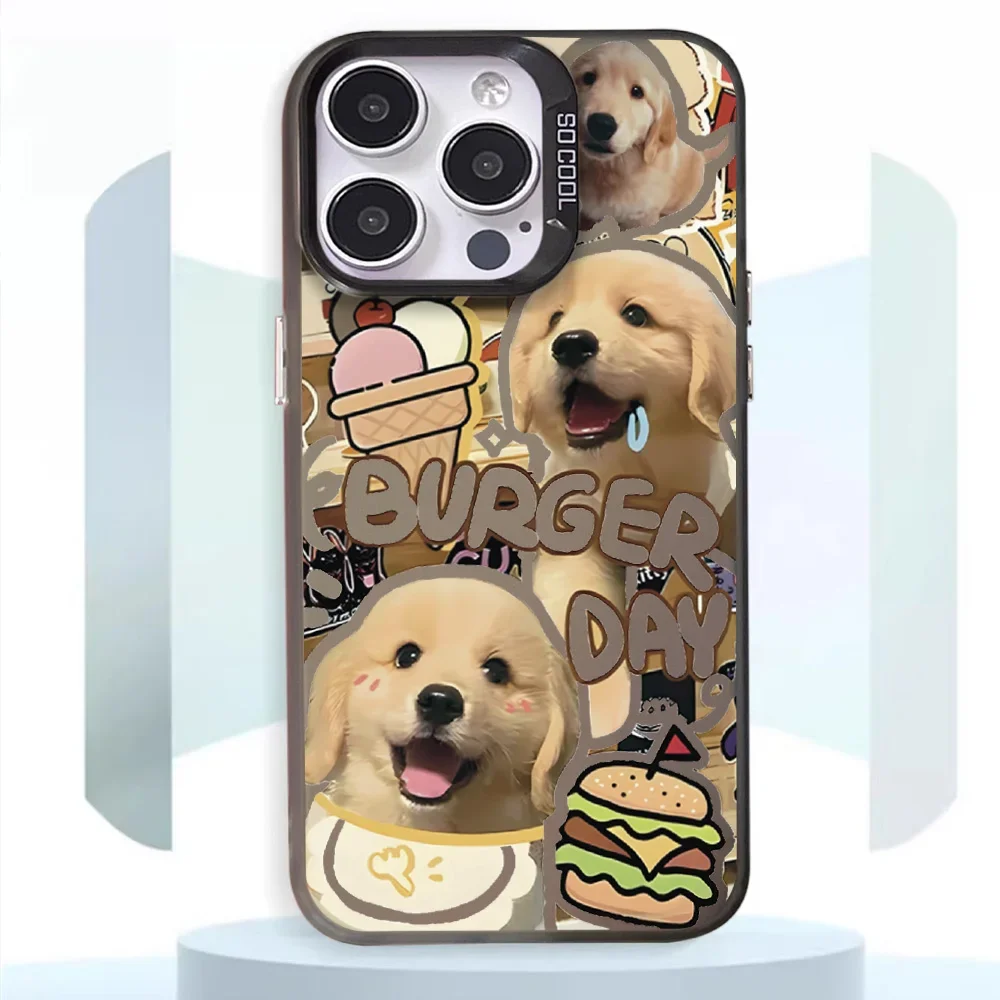 Hamburger cat and puppy Phone Case For iphone11 12 13 14 15 16 Pro Max Plus  fashion laser colorful silver IMD cover