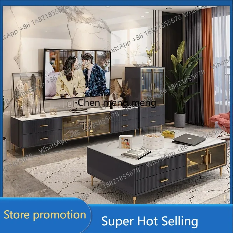 

D46 Minimalist rock panel TV cabinet coffee table combination modern simple small apartment Nordic