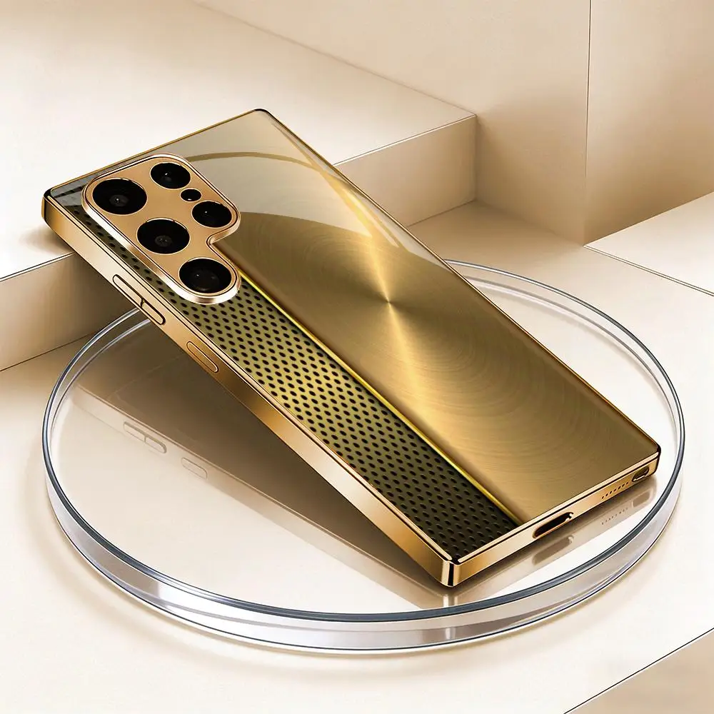 

Gold textured electroplated glass phone case suitable for Samsung Galaxy S26 S25 S24 S23 S22 S20 FE/Ultra/Plus5G anti drop