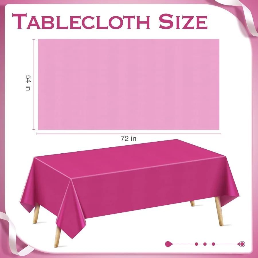 6 Pieces Pink Series Rectangle Tablecloth 54x72 Solid Color Waterproof and Spillproof Disposable Plastic Table Cover Durable Pa